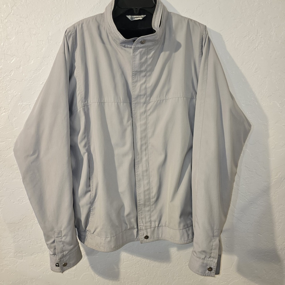 London Fog Mens 50 Ex-Long Gray Full Zip Jacket Hidden Hood Removable Lining